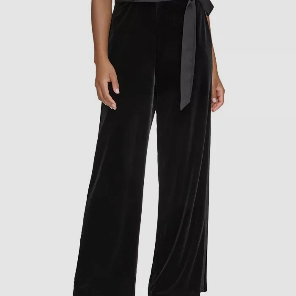 Karl Lagerfeld Paris Women's Black Belted High Rise Velvet Pants Size 6
